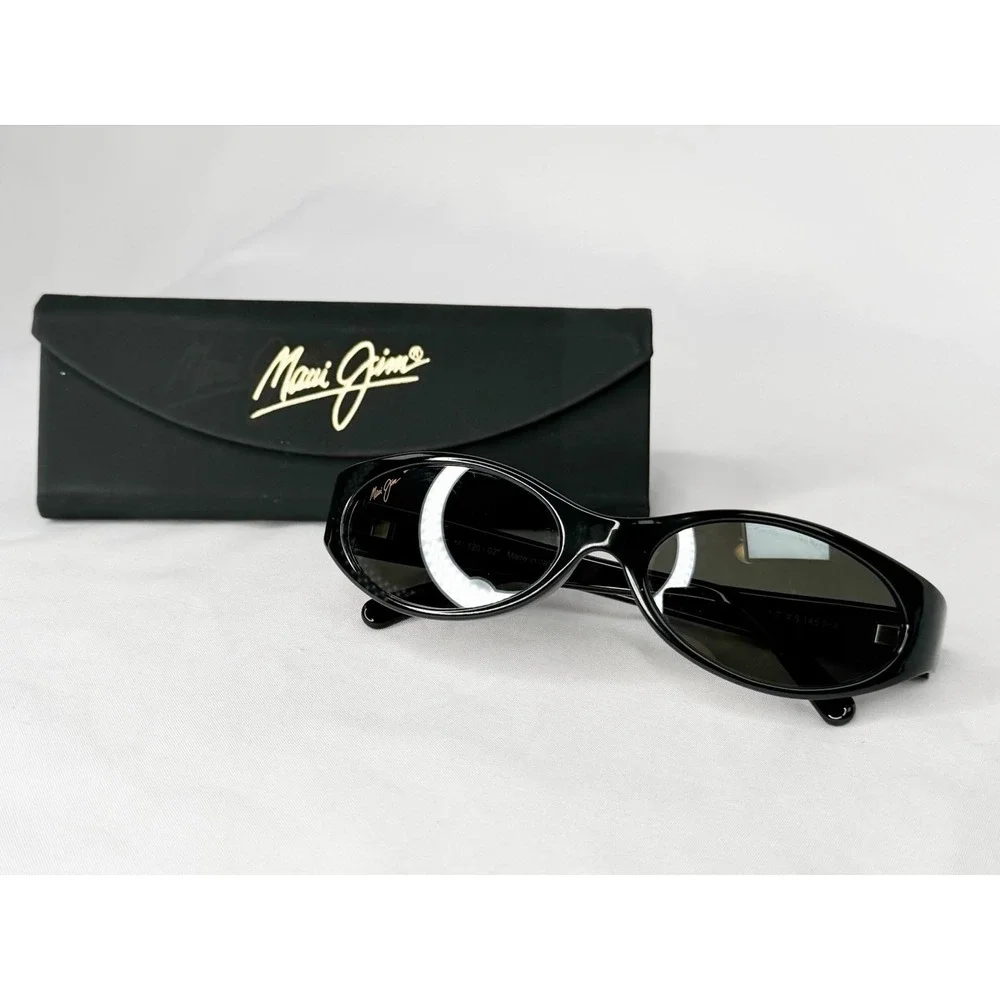 MAUI JIM MALIA MJ 125-02 Gloss Black W/ Grey POLARIZED Oval  SUNGLASSES NEW Case